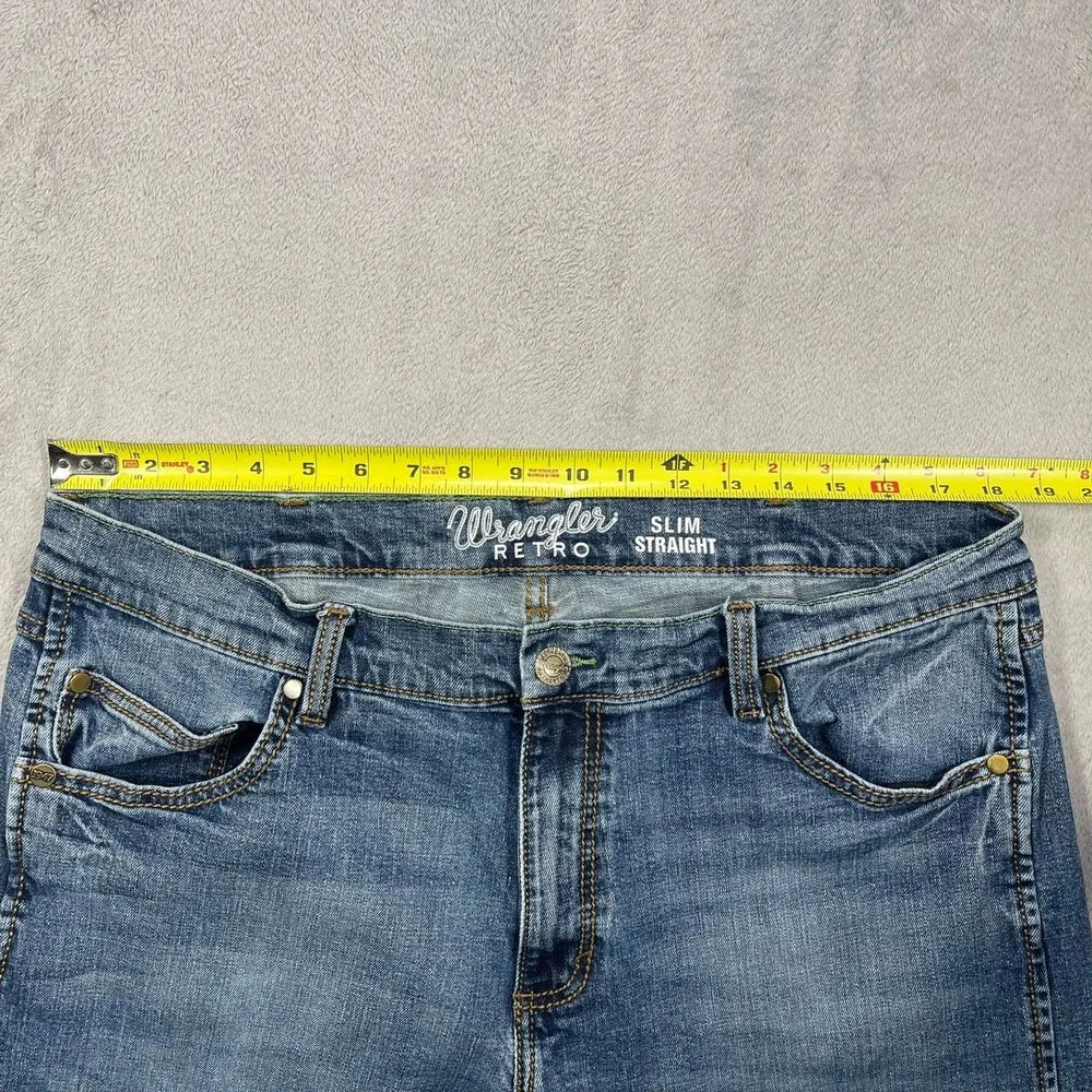Wrangler Retro Jeans Mens 38(36)x29(28) Blue Slim Straight Medium Wash READ - Picture 5 of 8